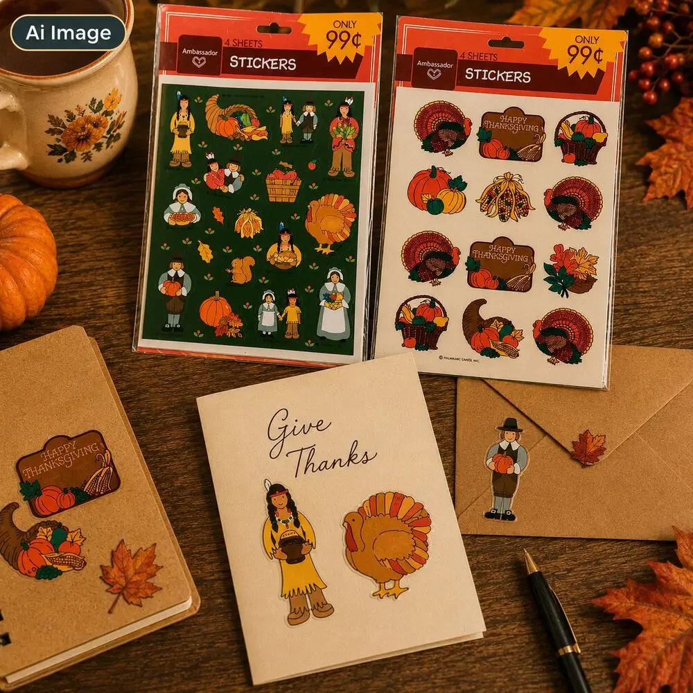🦃🎃Vintage Hallmark Thanksgiving Stickers Ambassador Sealed Fall 2 Packs🙏🏻🫂